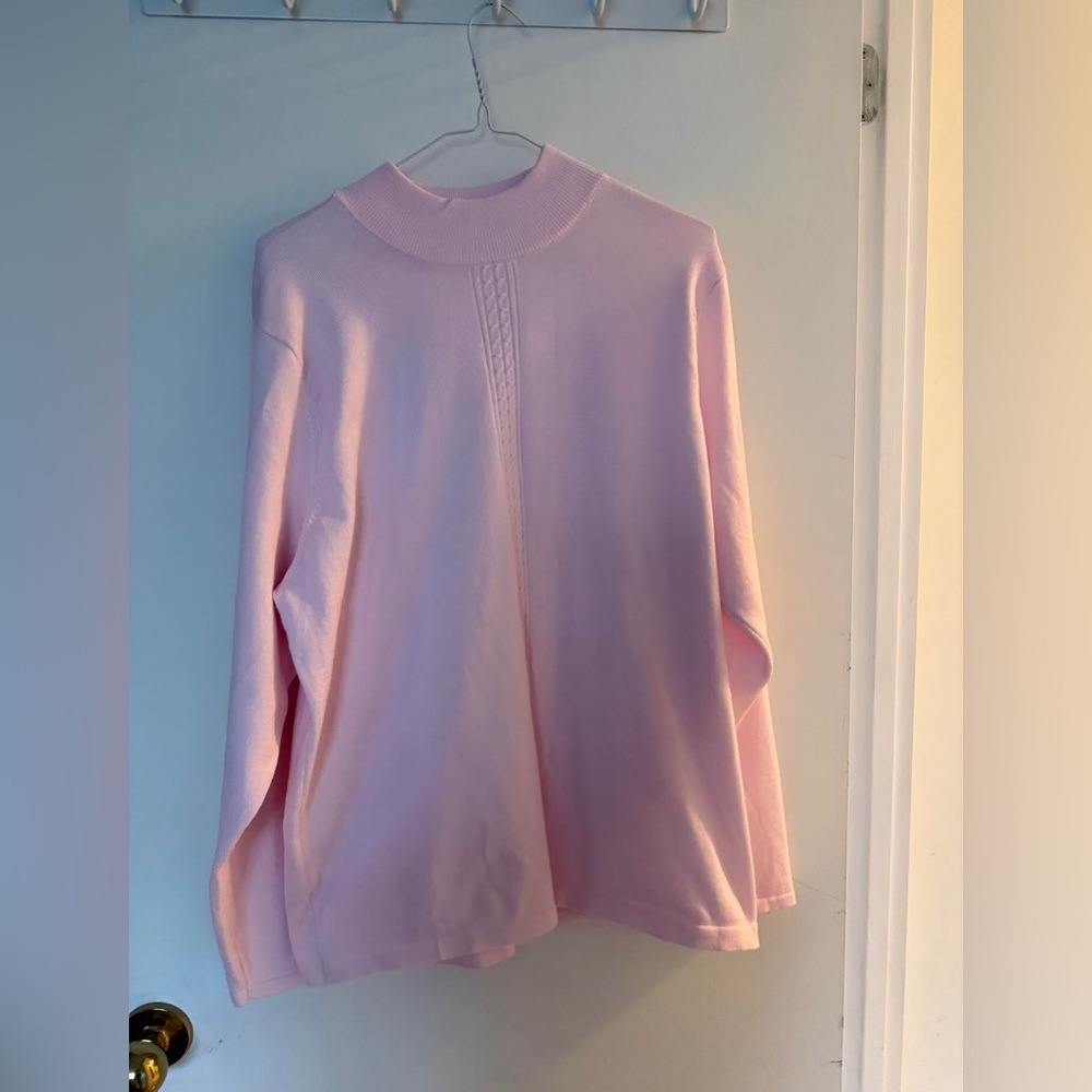 Light Pink Mock-Turtleneck Sweater with Center Stitch Detail
